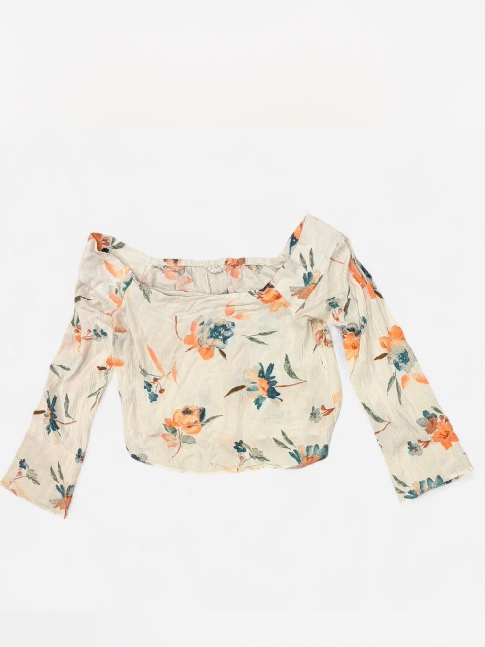 O'Neill Cream Floral Off-Shoulder Crop Top with Orange & Teal Flowers